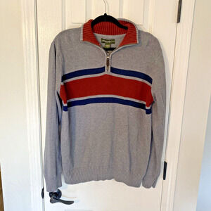 Eddie Bauer Men's Pullover Sweater Gray Long Sleeve Mock Neck 1/4 Zip L